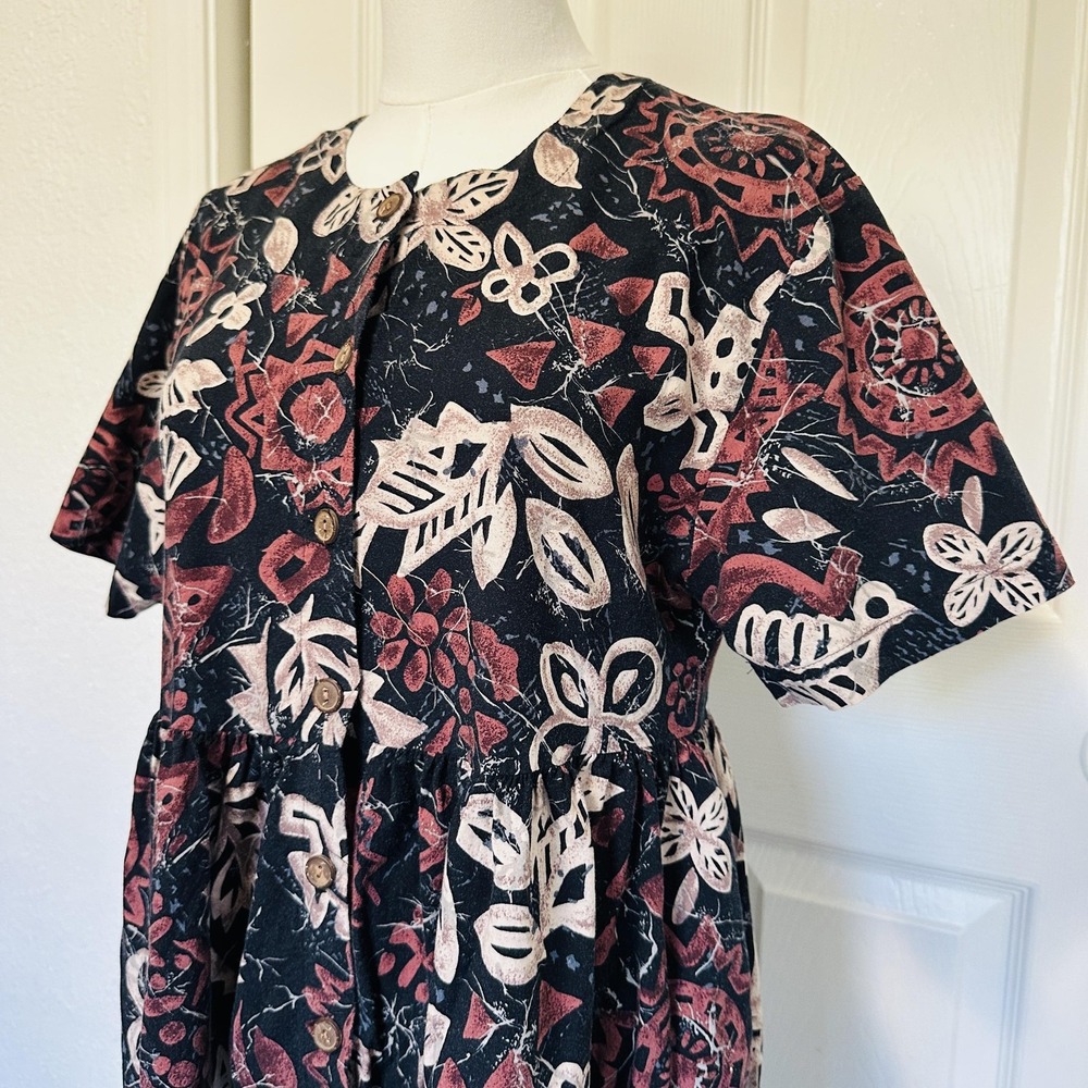 VTG Hilo Hattie Hawaiian Maxi Dress M Button Front Floral Made in Hawaii AOP